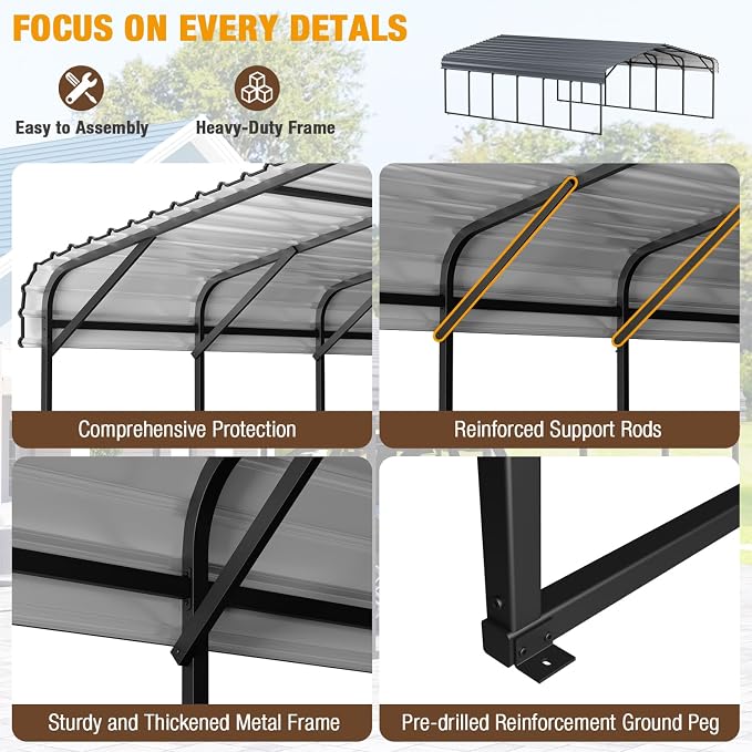 EBE 20'x30' Metal Carport, Heavy Duty Carports Canopy - Image 3