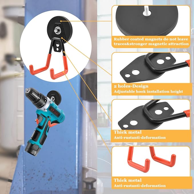 Strong Garage Magnetic Hooks, 45 lbs Pulling 3.46" Large Magnet Hooks - Image 3
