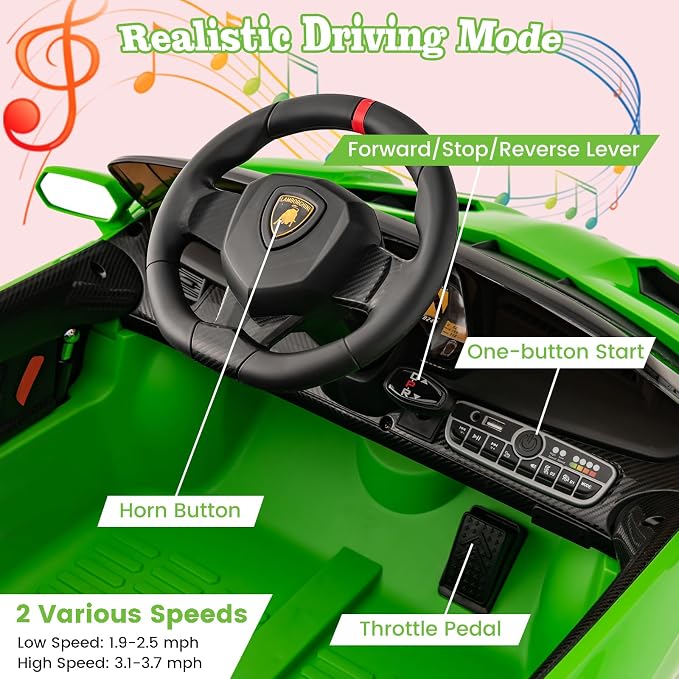 Costzon Ride on Car, Lamborghini Licensed 12V Battery Powered 4WD Sports Car - Image 3