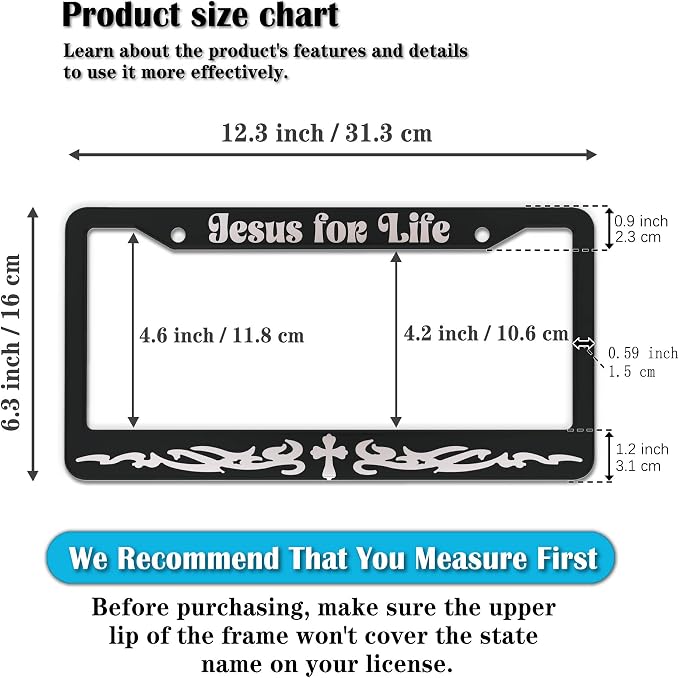 License Plate Frames Black and White Custom License Plate Frame Jesus - Image 2