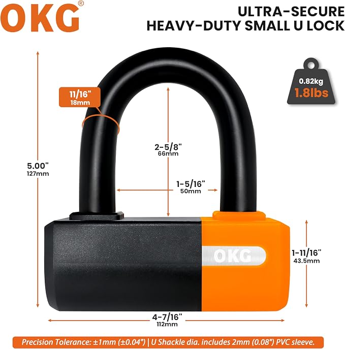 OKG Heavy Duty Small U Lock – 18mm Anti-Cut Manganese Alloy Steel U-Shackle | - Image 2
