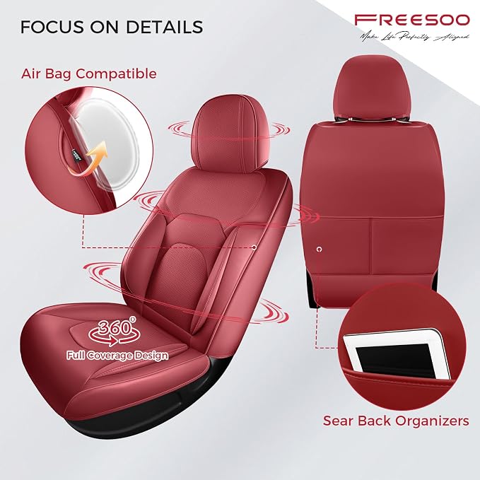FREESOO Car Seat Covers Full Set, Waterproof Automotive Seat Covers, Leather - Image 4