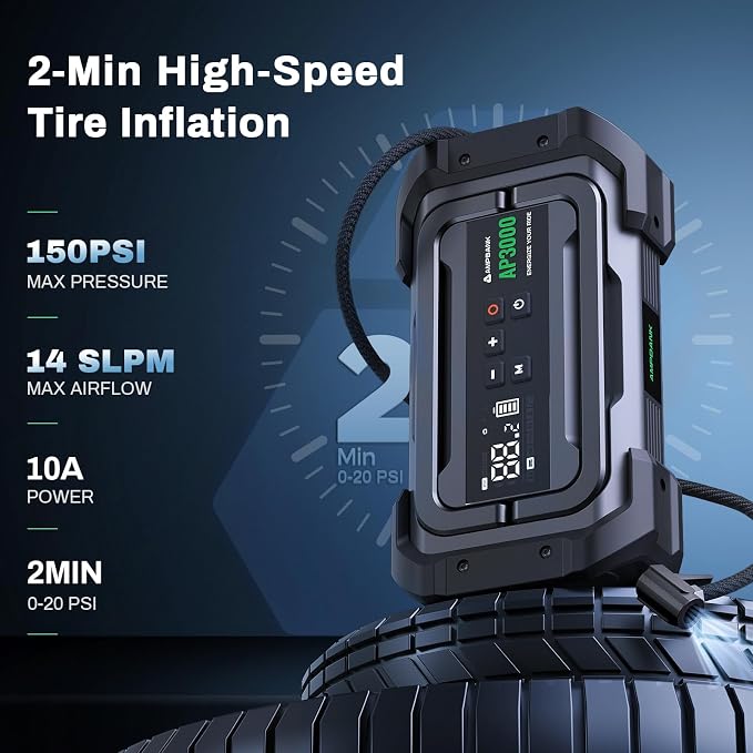Jump Starter with Air Compressor, 3000A Portable Car Jump Starter with 150PSI - Image 2