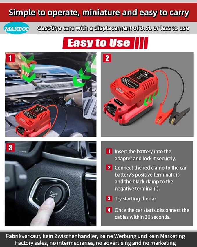 Car Jump Starter Adapter for Craftsman 20V Battery, 12V Portable Car Jump - Image 5