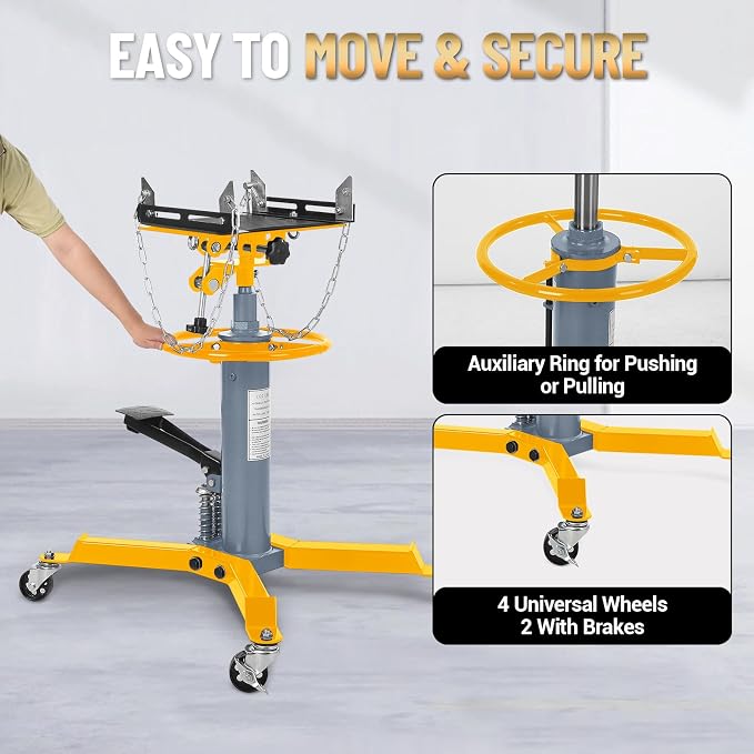 Dual Plunger Hydraulic Transmission Jack 1322lbs Capacity, 33.5"-69" High Lift - Image 6