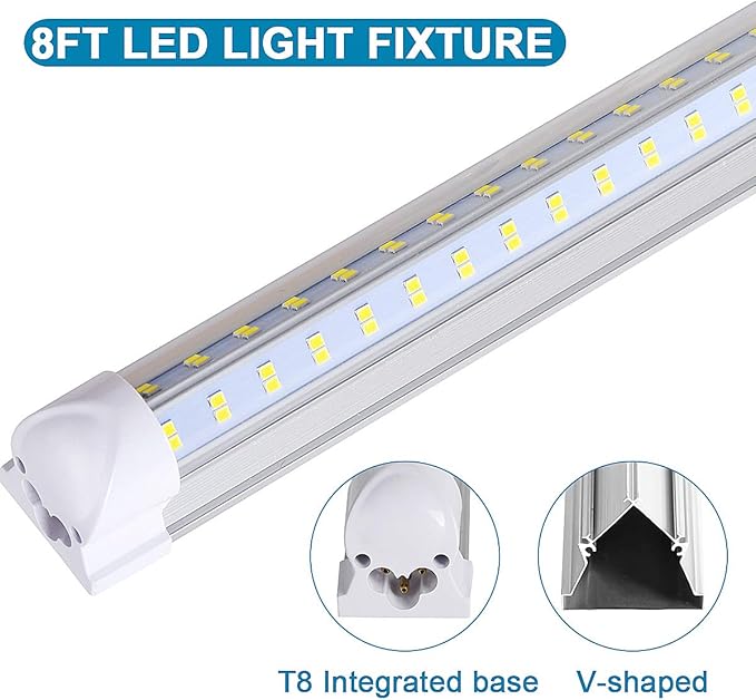 4 Pack, Led Shop Lights, 8FT Led Shop Light, 144W 6000K 19500LM Clear White - Image 3