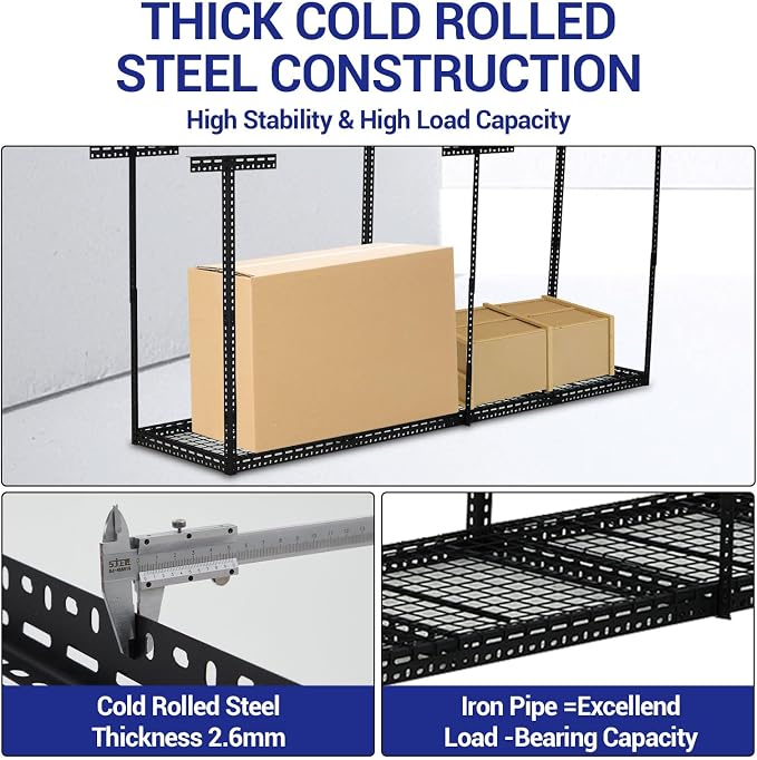 Overhead Garage Storage Rack 2x8 FT, Steel Ceiling Shelves 660lb Capacity - Image 3