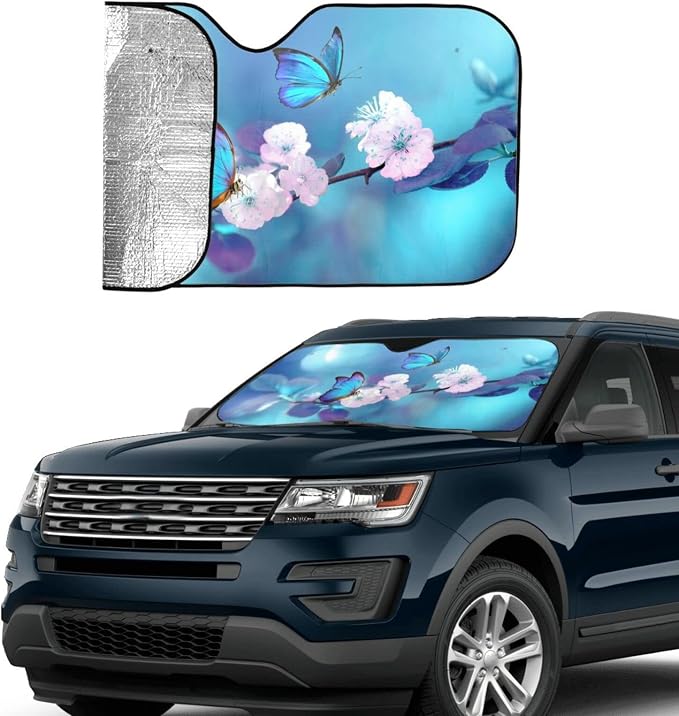 Blue Butterfly Flower Car Windshield Sunshade Front Window Sun Visor Protector - Image 4