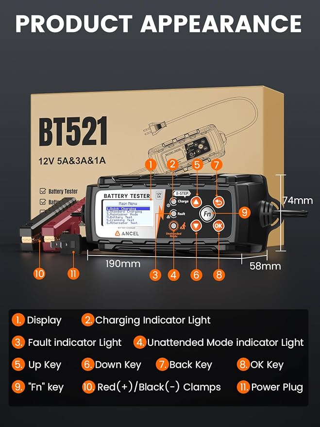ANCEL BT521 3-in-1 Car Battery Charger, Tester and Maintainer - Image 8