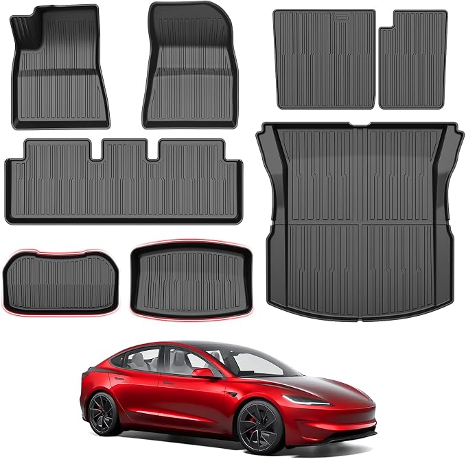 Powerty Floor Mats for 2024 2025 Tesla Model 3 Highland 8 PCS Floor Cargo by Powerty
