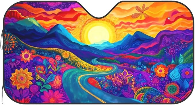 Abstract Flower Sunrise Car Sun Shade Windshield Sunshade Foldable Front Window - Image 7