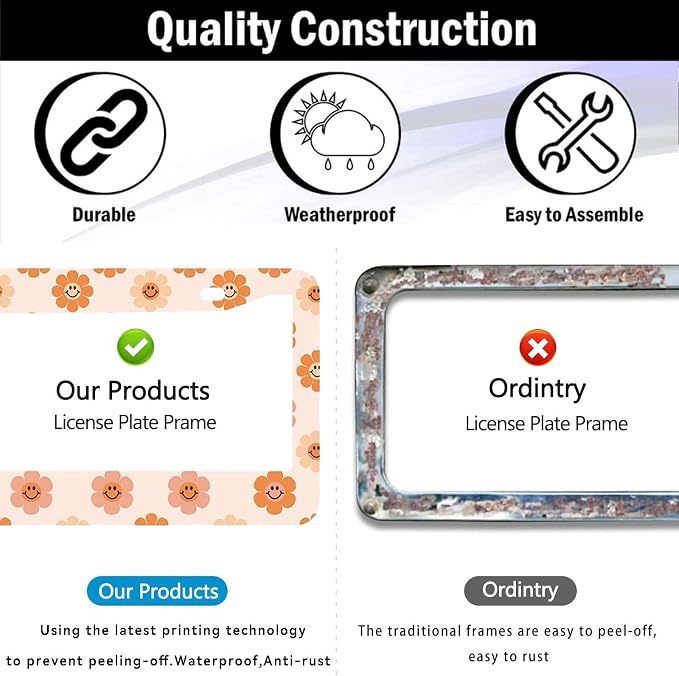 2 Pack Universal Smiley Face Flower License Plate Frame-Rustproof Aluminum - Image 4