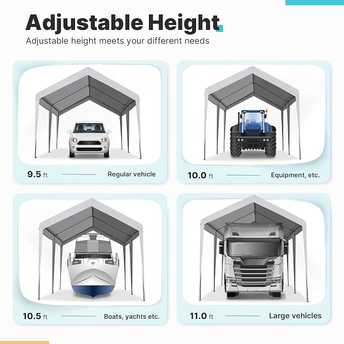 ADVANCE OUTDOOR Adjustable 10x20 ft Heavy Duty Carport Car Canopy Garage Boat - Image 2