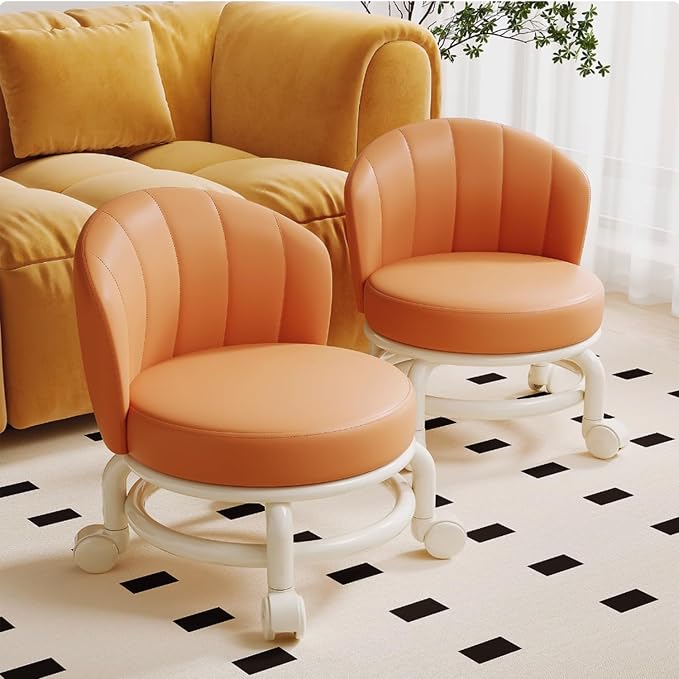 Low Rolling Stool with Backrest, Rolling Pedicure Seat, Low Stool with Wheels - Image 3