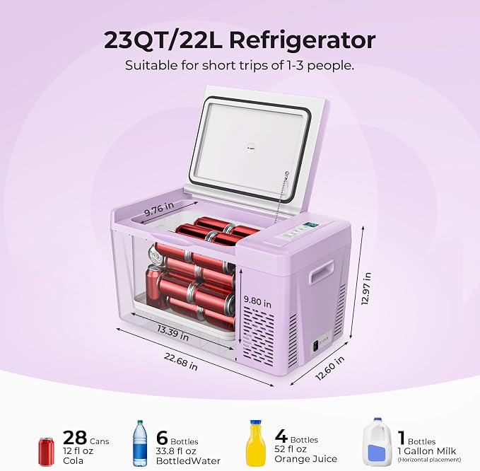 BougeRV Purple 23Quart Portable Refrigerator, 12 Volt Fridge 22L, Portable - Image 2