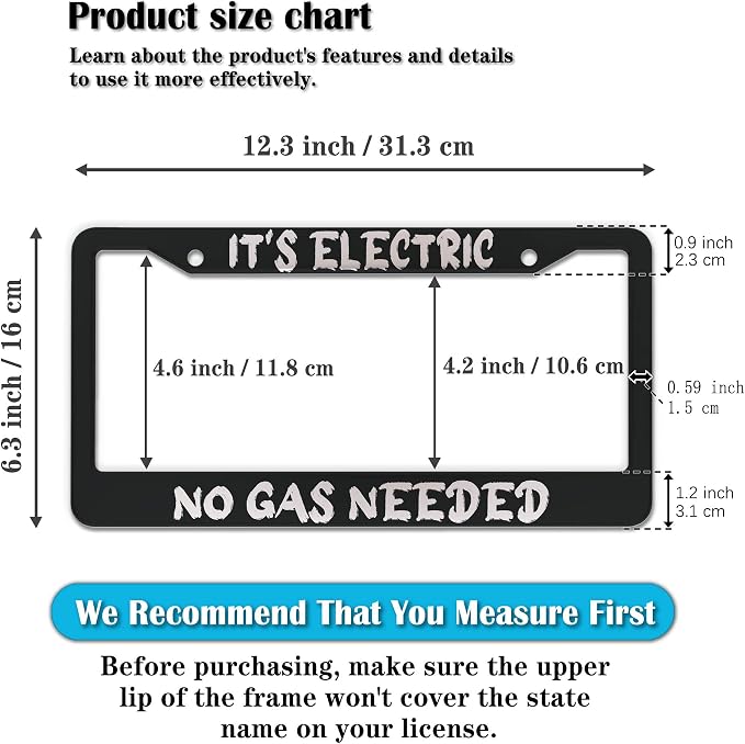 License Plate Cover Black and White License Plate Frames It’s Electric No Gas - Image 2