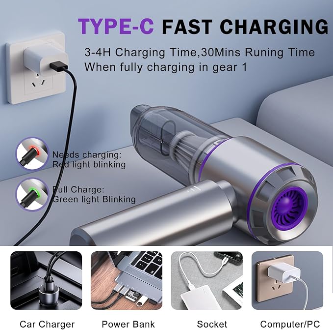 Mini Car Vacuum Cleaner, 20000PA 4-in-1 Cordless Handheld Vacuum Cleaner - Image 4
