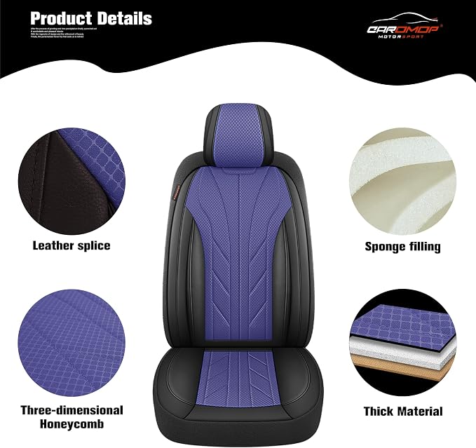 CAROMOP Luxury Faux Leather&Fabric Car Seat Covers 2 Front Seats - Image 7
