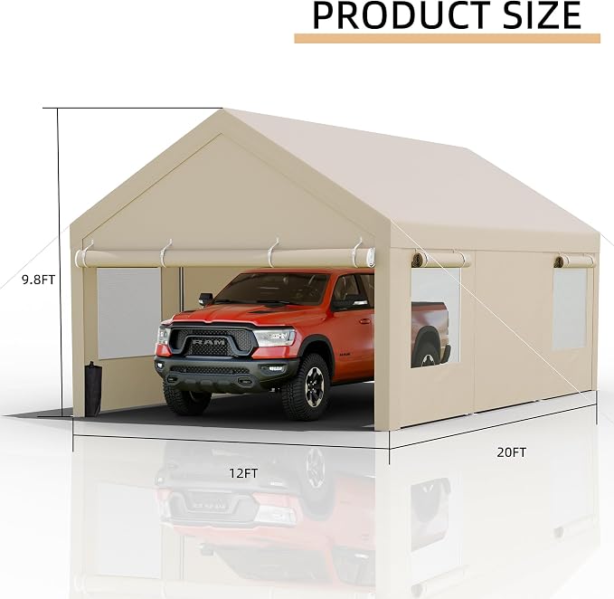 JY QAQA Carport, 12x20 FT Heavy Duty Carport - Image 3