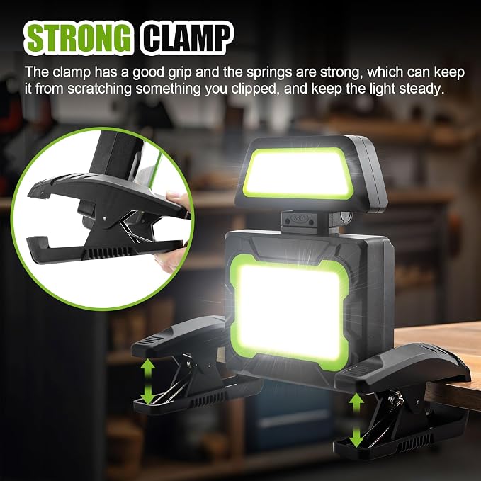 Rechargeable Work Light with Clamp, 3000 Lumen Magnetic Work Light Battery - Image 3