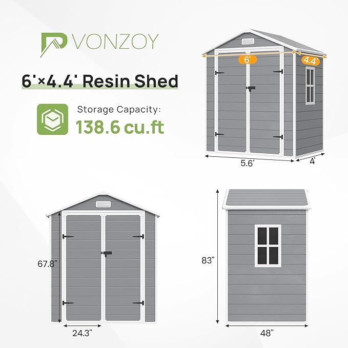 Outdoor Storage Sheds with Floor, 6x4.5 FT Resin Garden Shed with Lockable Door - Image 2