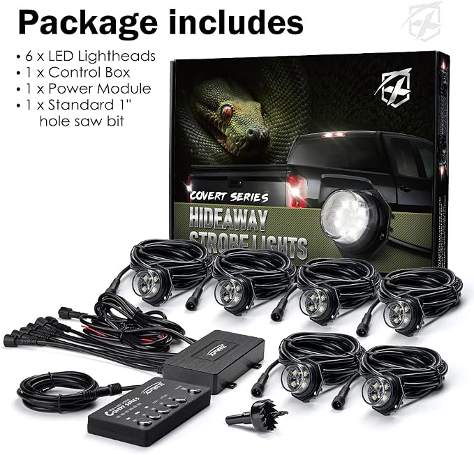 Xprite White Red LED Hideaway Strobe Lights Kit, 20 Flashing Patterns w/Control - Image 7