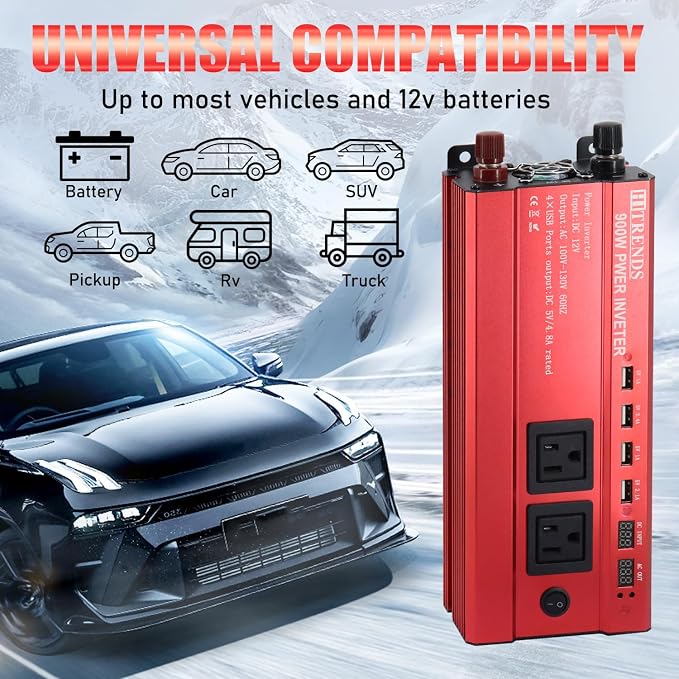 HITRENDS 900W Car Power Inverter 12V to 110V, DC to AC Converter - Image 3