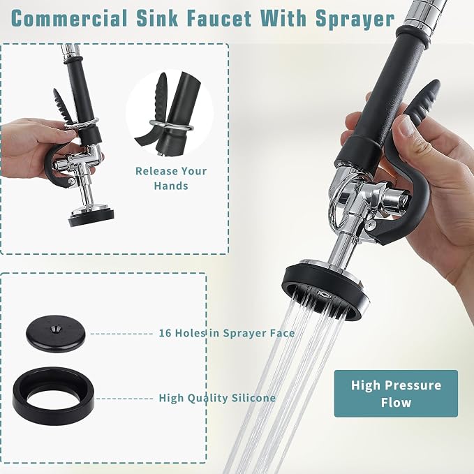 Fapully Commercial Kitchen Faucet, Wall Mount Kitchen Sink Faucet - Image 3