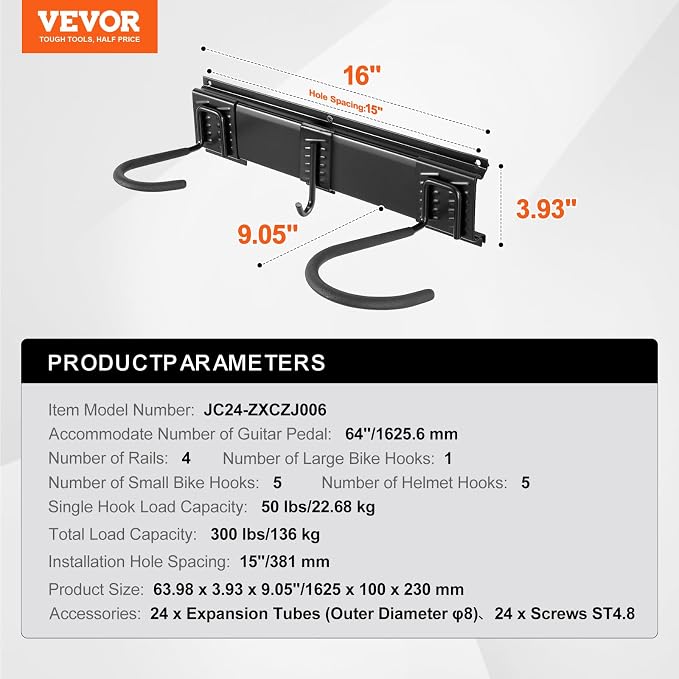VEVOR Bike Storage Rack, 6 Bike Racks and 5 Helmets Hooks, Wall Mount Bike - Image 7