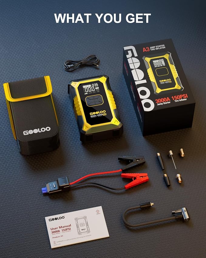 GOOLOO A3 Jump Starter with Air Compressor, 3000A Portable Car Battery Jumper - Image 8