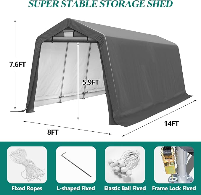 8' x 14' Outdoor Storage Shelter Shed- Heavy Duty Storage Tent - Image 2