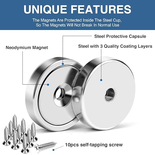 MIKEDE 10 Pack Strong Neodymium Cup Magnets, 70Lbs+ Holding Force Heavy Duty - Image 3