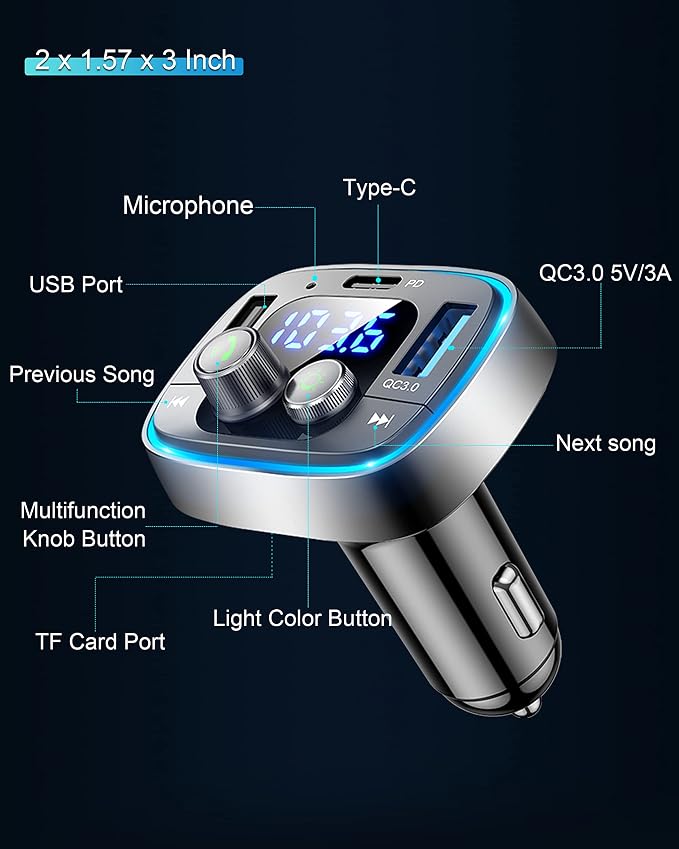 LIHAN USB C Bluetooth Adapter for Car, AUX Wireless FM Radio Transmitter - Image 7