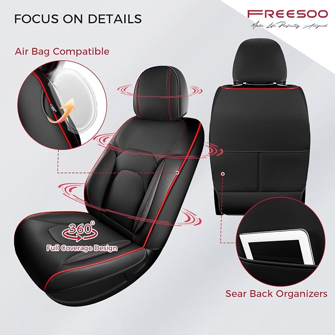 FREESOO Car Seat Covers Full Set, Waterproof Automotive Seat Covers, Leather - Image 4