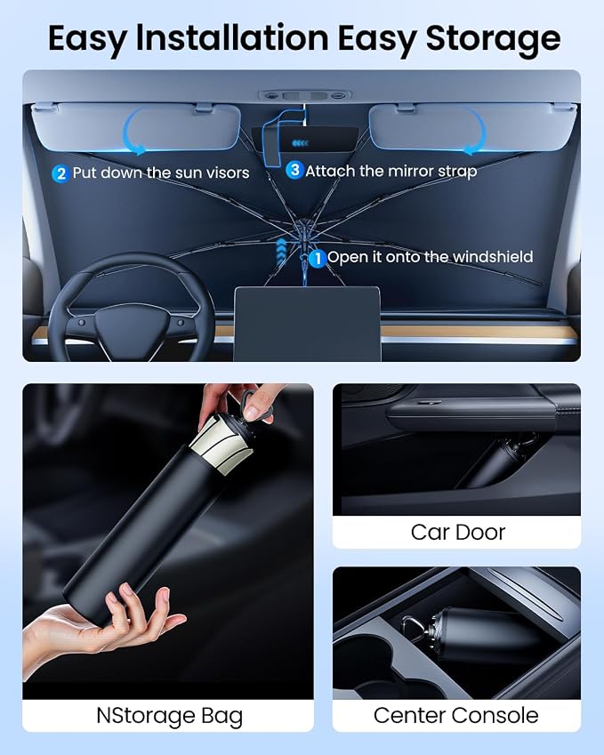 REEVAA 2025 Upgraded Car Windshield Sun Shade Umbrella Protect Interior - Image 6