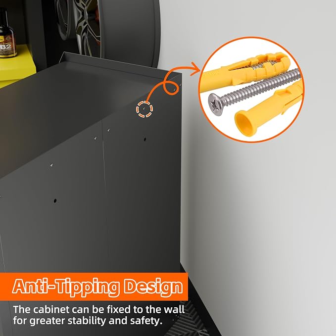 Garage Storage Cabinet with Wheels & Pegboard, 34.3" H Locking Metal Tool - Image 5