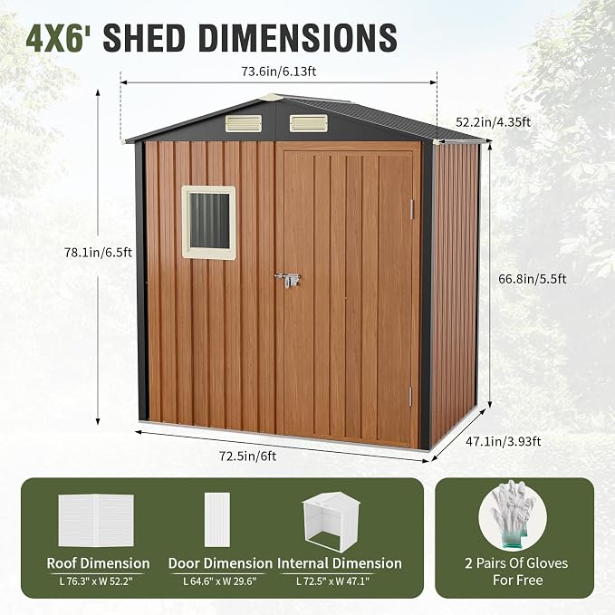 Outdoor Storage Shed 6x4 Ft, Lockable Metal Garden Shed - Image 4