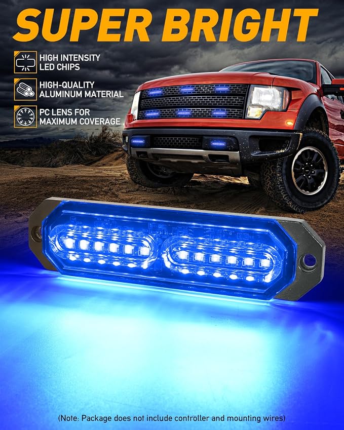 HLauto 1200T Emergency Strobe Grille Lights: 8pcs 12 LED Sync Feature Safety - Image 2