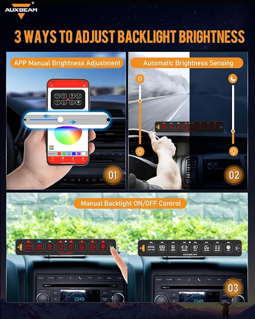 Auxbeam 8 Gang Slim Switch Panel Bluetooth RGB AS-800 - Image 3