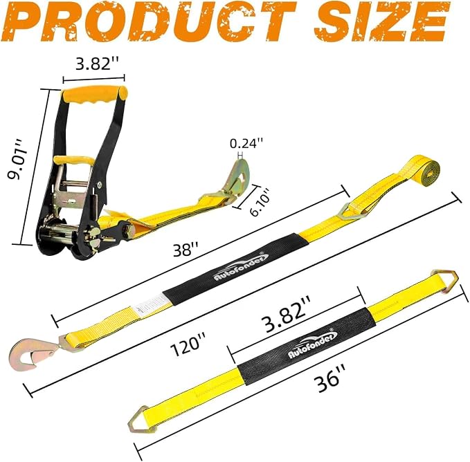 Complete Axle Straps Tie Down Kit 2" x10' Heavy Duty Vehicle Tie Down - Image 2