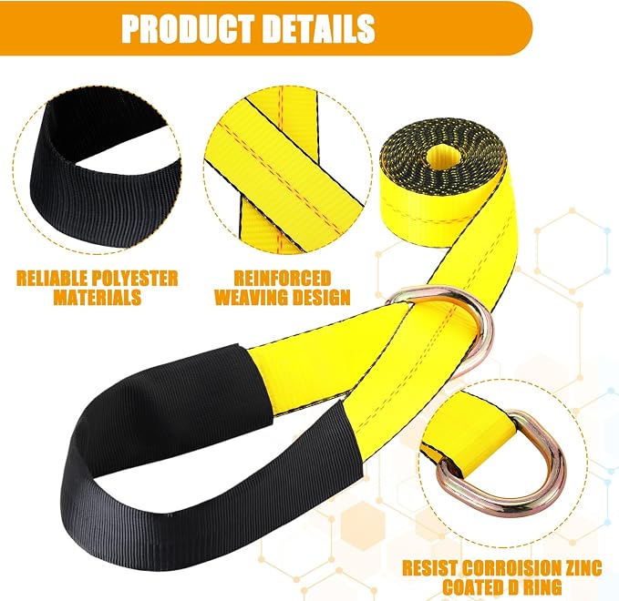 8 Pack 2" x 8ft Tow Truck Straps Lasso Wheel Lift Straps Lasso Tow Strap - Image 3