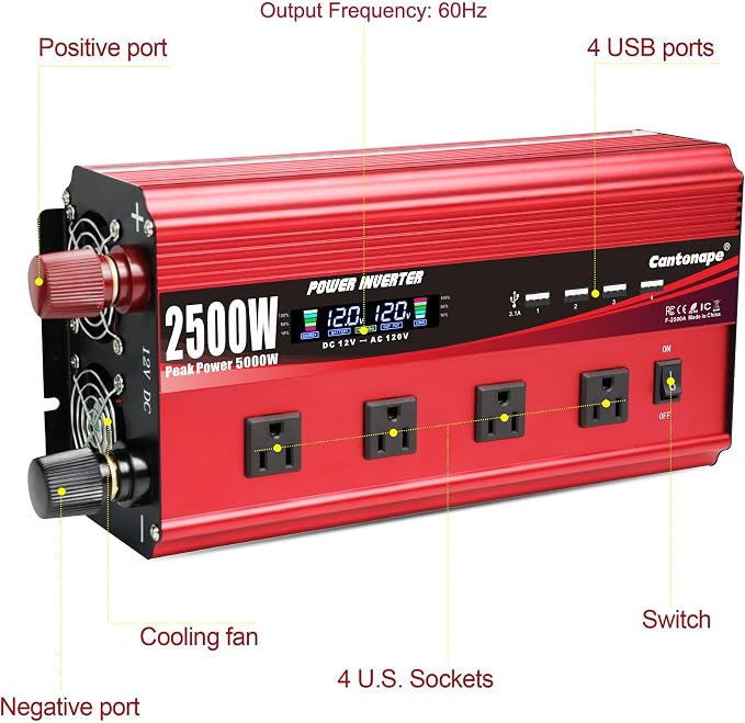 2500W Power Inverter 12V to 110V/120V DC to AC - Image 2