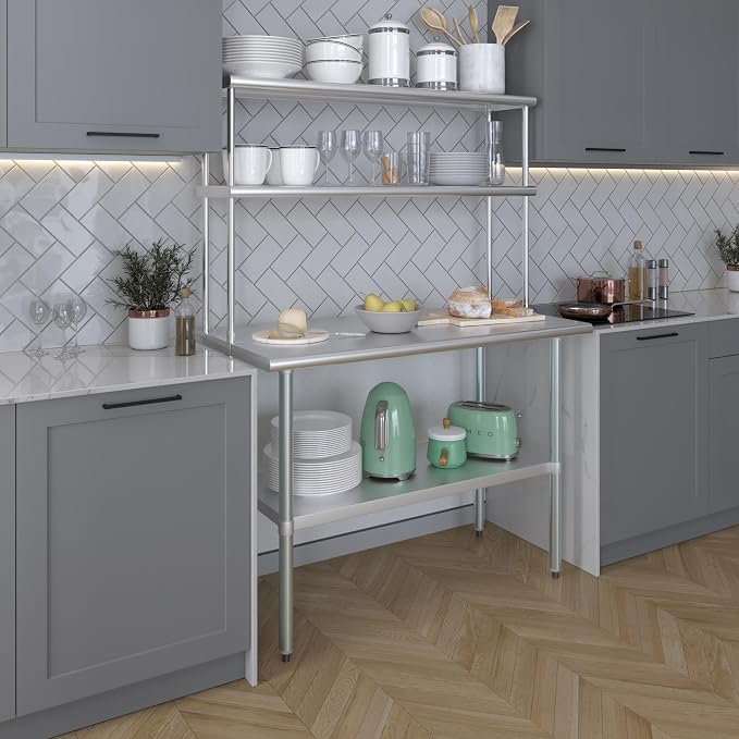 Amgood Stainless Steel Work Table Wide Double Tier Overshelf | NSF | Metal - Image 5