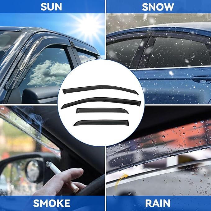 4pcs Front+Rear Smoke Tint Sun/Rain Guard Outside Mount Tape-On Vent Window - Image 3
