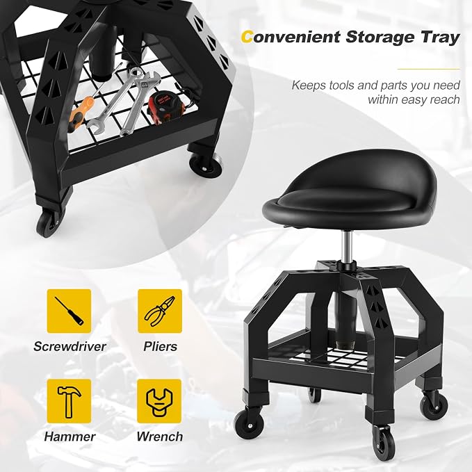 Goplus Rolling Garage Stool, 22.5”-27.5” Adjustable Mechanic Chair - Image 6