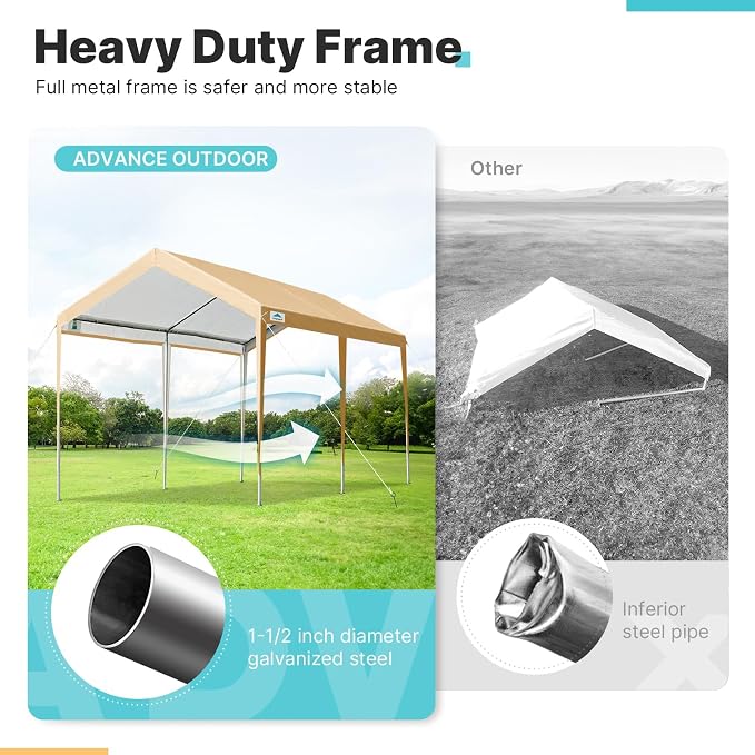 ADVANCE OUTDOOR Adjustable 10x20 ft Heavy Duty Carport Car Canopy Garage Boat - Image 3