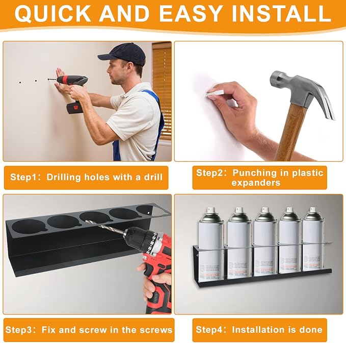 Aerosol Spray Can Holder Rack 4 Packs, Spray Bottle Organizer Wall Mounted - Image 6