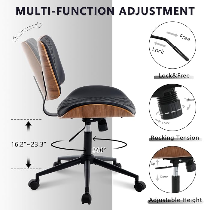 Home Office Chair No Arms with Wheels, Adjustable Height Small Desk Chair - Image 5