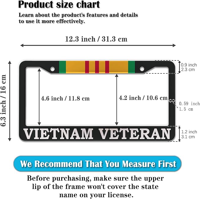 License Plate Cover Black and White License Plate Frames Vietnam Veteran - Image 2
