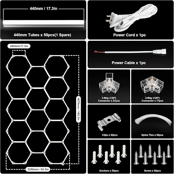 BRILLIHOOD Hexagon Garage Lights, LED Honeycomb Garage Lights, 6500K Super - Image 3